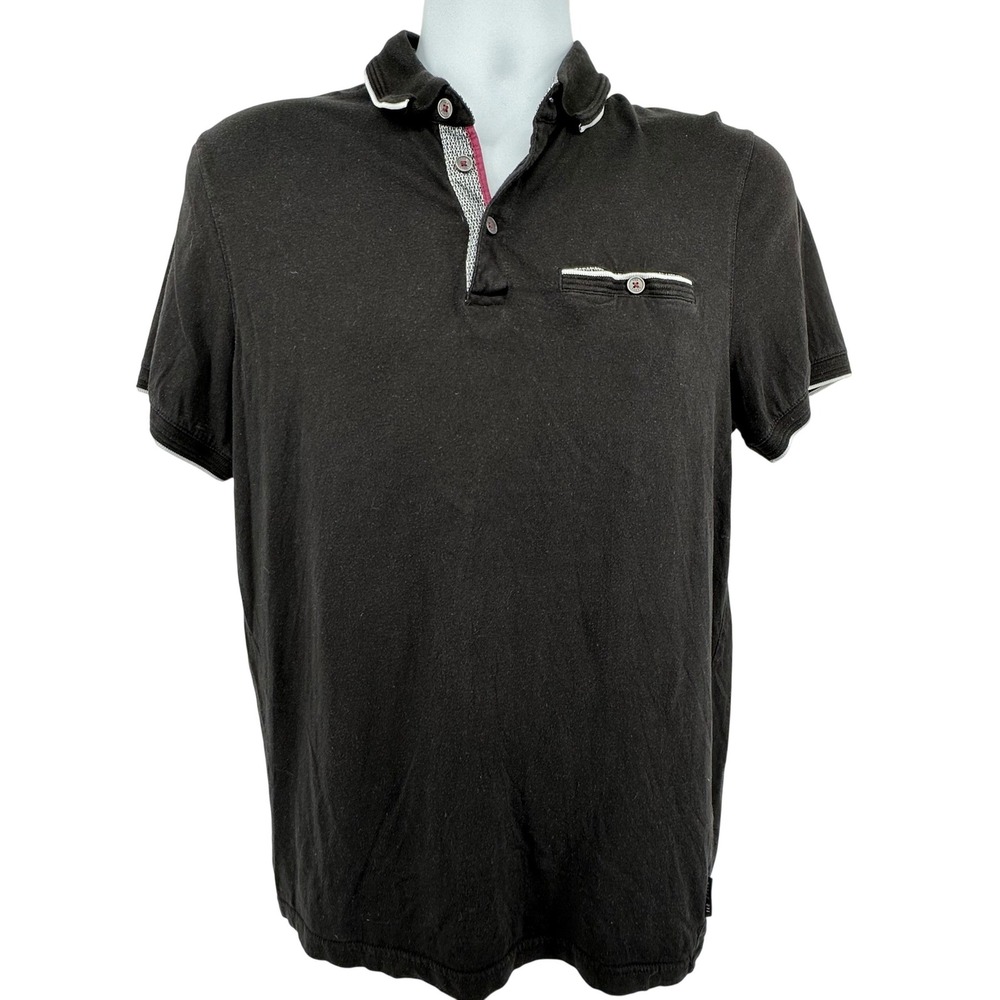 Ted Baker Polo Shirt Men Size 4 US L Preppy Classic Luxury Office Designer Black